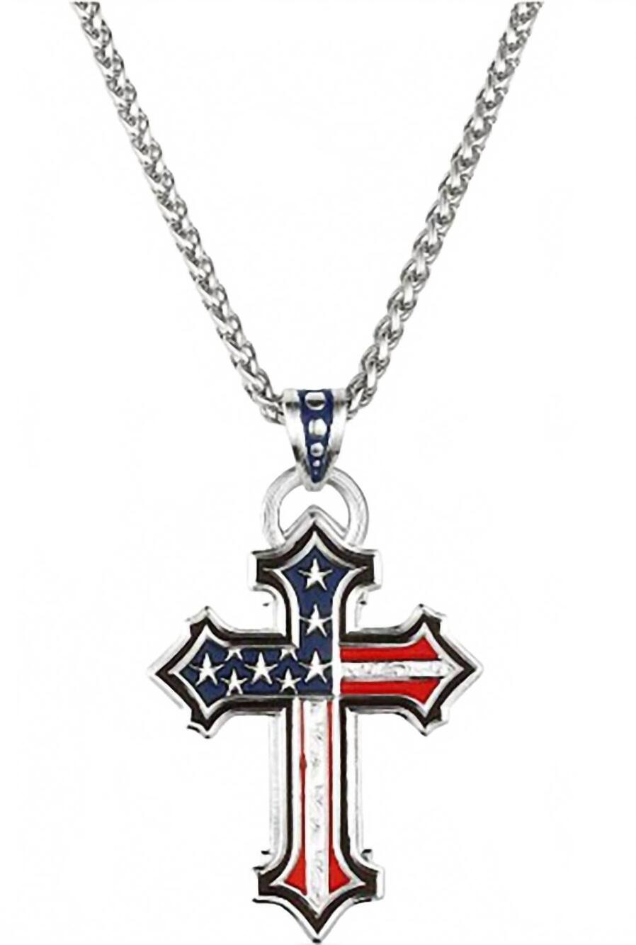 NEW MONTANA SILVERSMITHS men's god & country american made cross necklace in sil